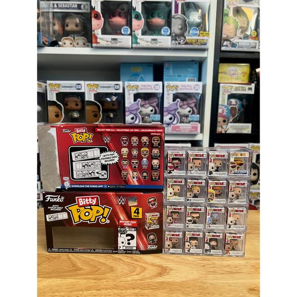COMPLETE BITTY MULTIPACK SET WWE Wrestling Funko Pops W/ ALL 4 MYSTERY CHASES - Picture 1 of 3